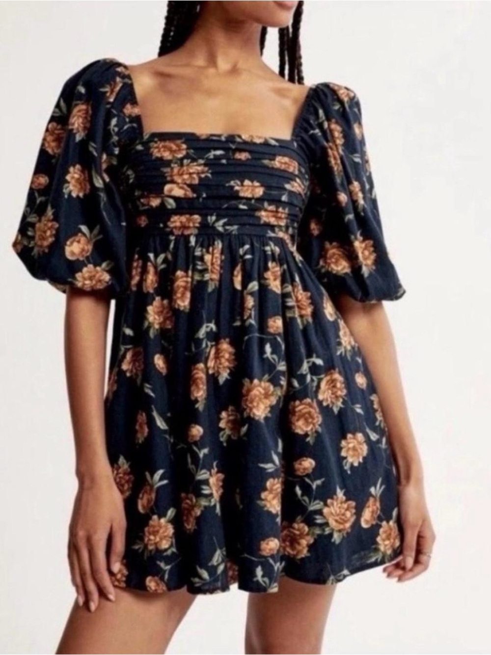 Abercrombie & Fitch Navy Mini Dress with Peach Floral Print